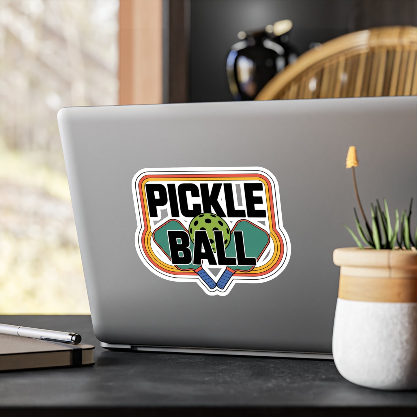Vintage Pickleball Sticker – Retro Rainbow Paddles