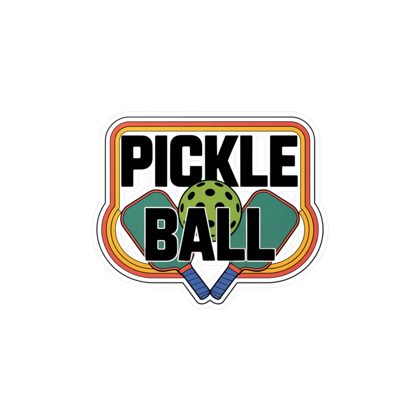Vintage Pickleball Sticker – Retro Rainbow Paddles