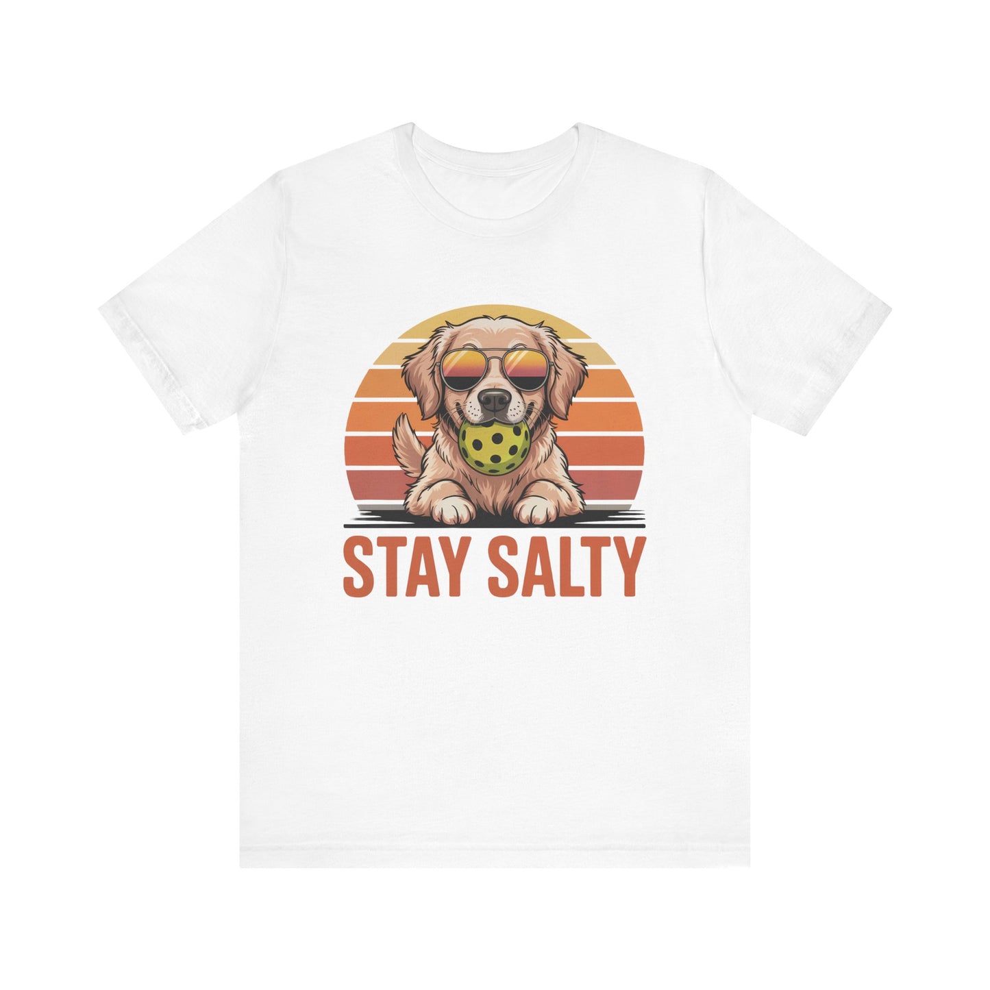 Stay Salty Dog Pickleball T-Shirt - Retro Golden Retriever Design