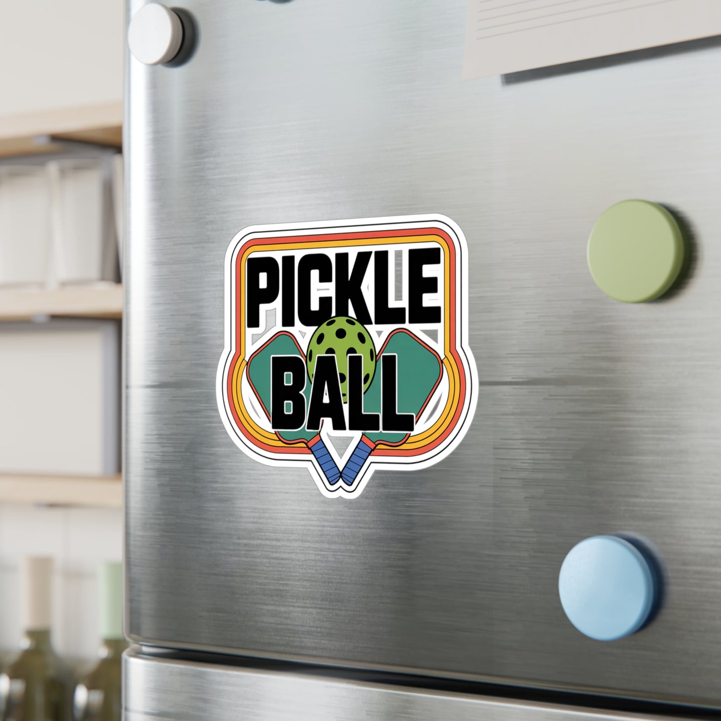 Vintage Pickleball Sticker – Retro Rainbow Paddles
