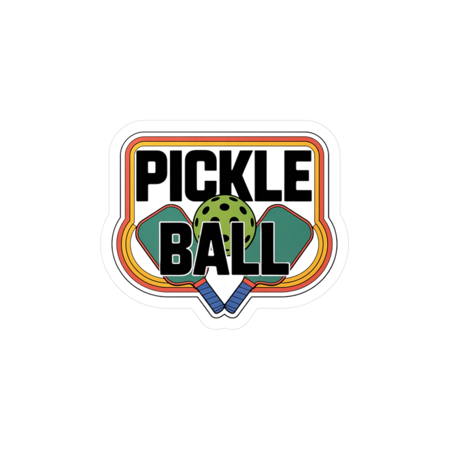 Vintage Pickleball Sticker – Retro Rainbow Paddles