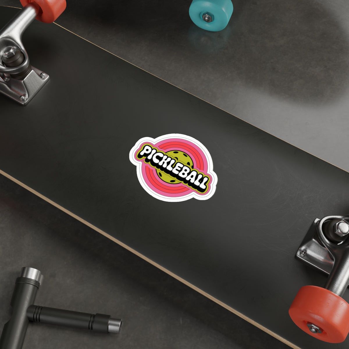 Retro Pop Pickleball Sticker - Chartreuse & Bubble Pink