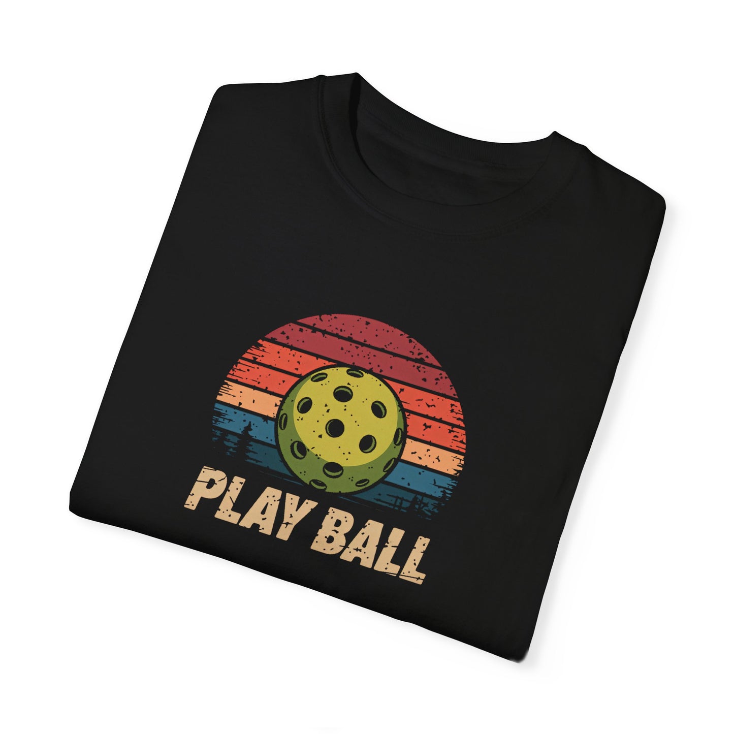 Vintage Play Ball Pickleball T-Shirt – Retro Sunset Design