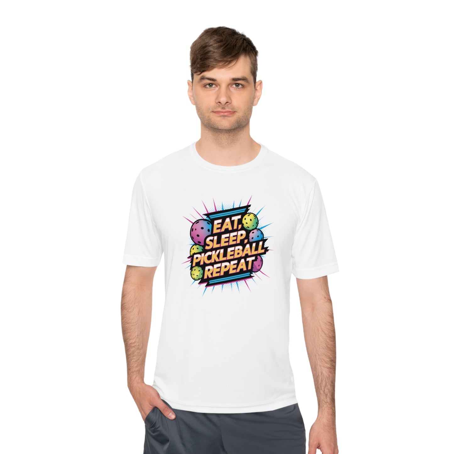 Eat Sleep Pickleball Repeat Neon Balls Performance Tee