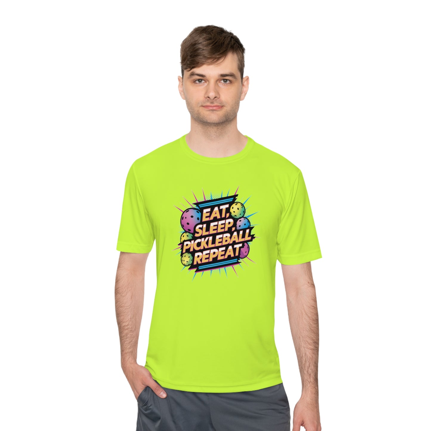 Eat Sleep Pickleball Repeat Neon Balls Performance Tee