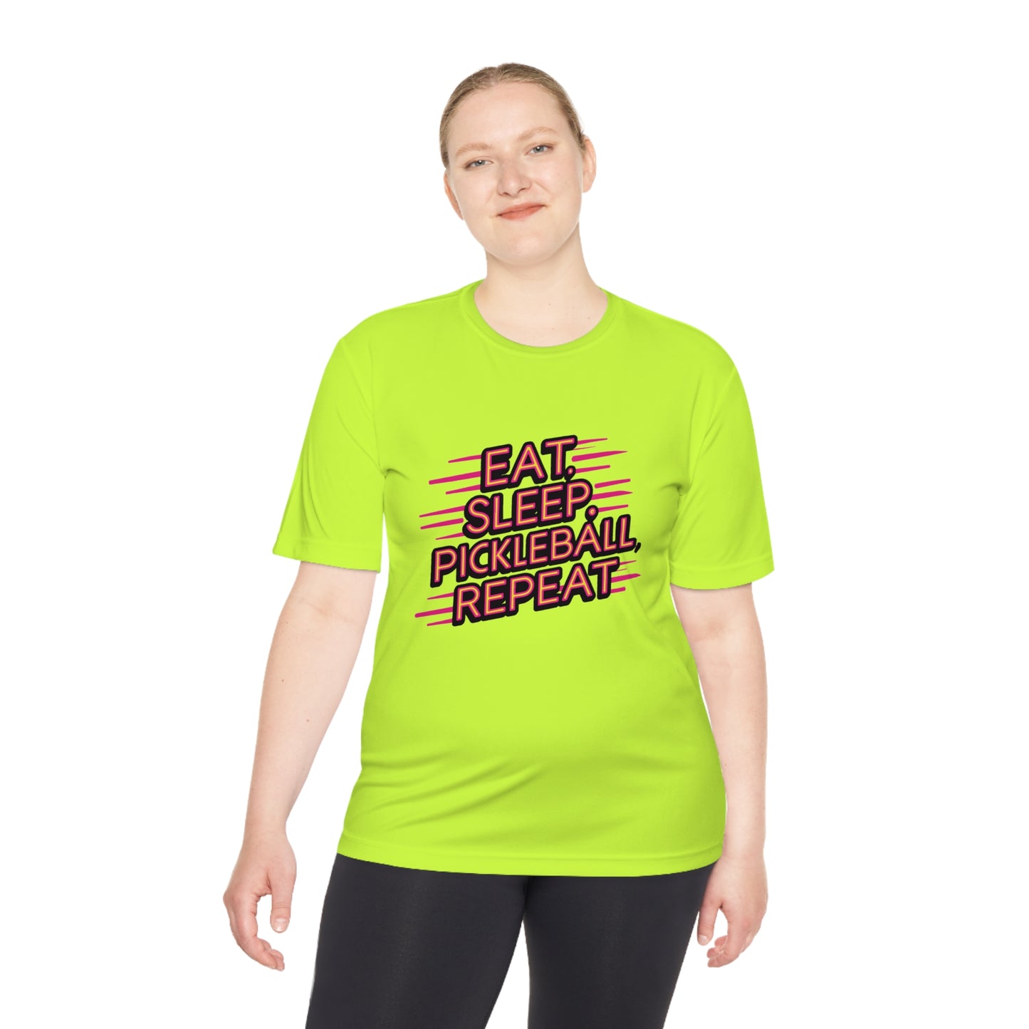 Eat Sleep Pickleball Repeat Pink Graphic Performance Pickleball T-Shirt