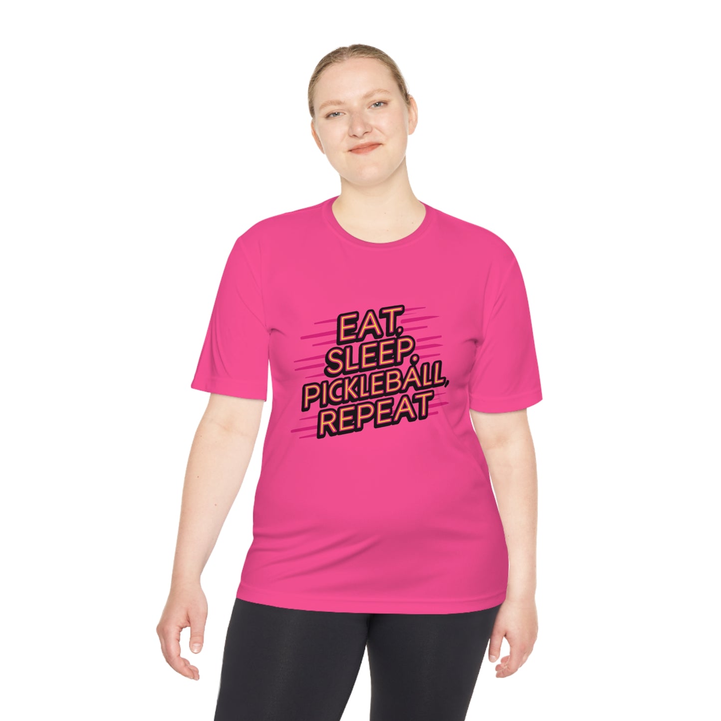 Eat Sleep Pickleball Repeat Pink Graphic Performance Pickleball T-Shirt