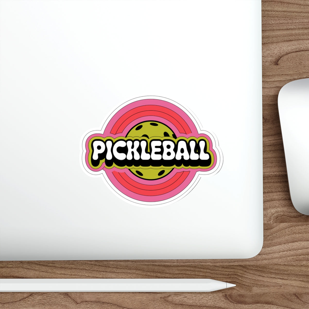 Retro Pop Pickleball Sticker - Chartreuse & Bubble Pink