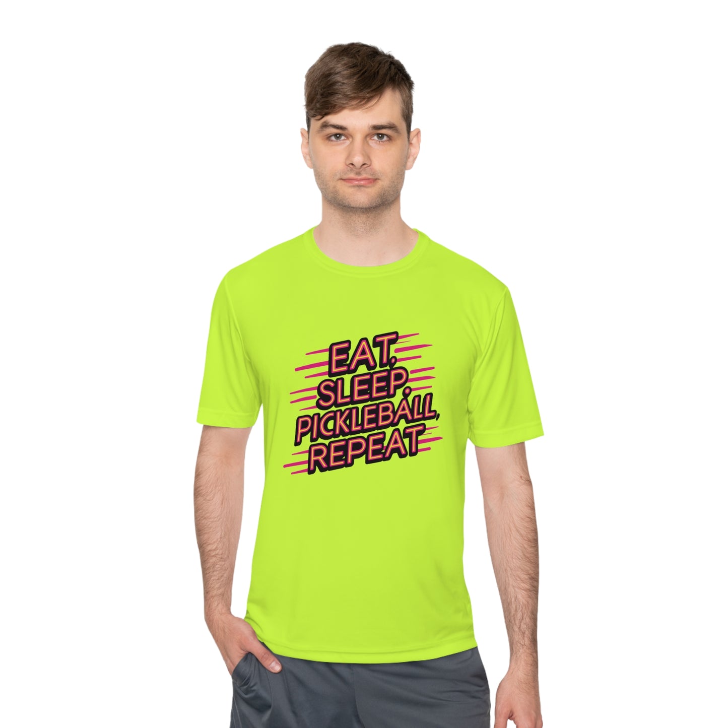 Eat Sleep Pickleball Repeat Pink Graphic Performance Pickleball T-Shirt