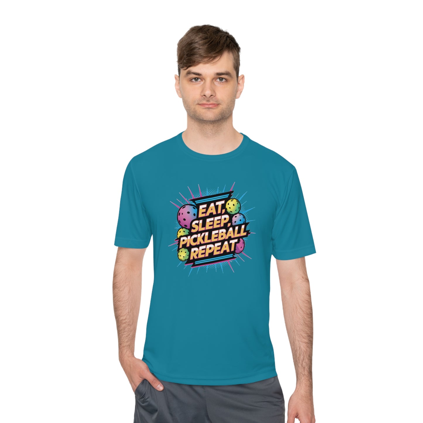 Eat Sleep Pickleball Repeat Neon Balls Performance Tee