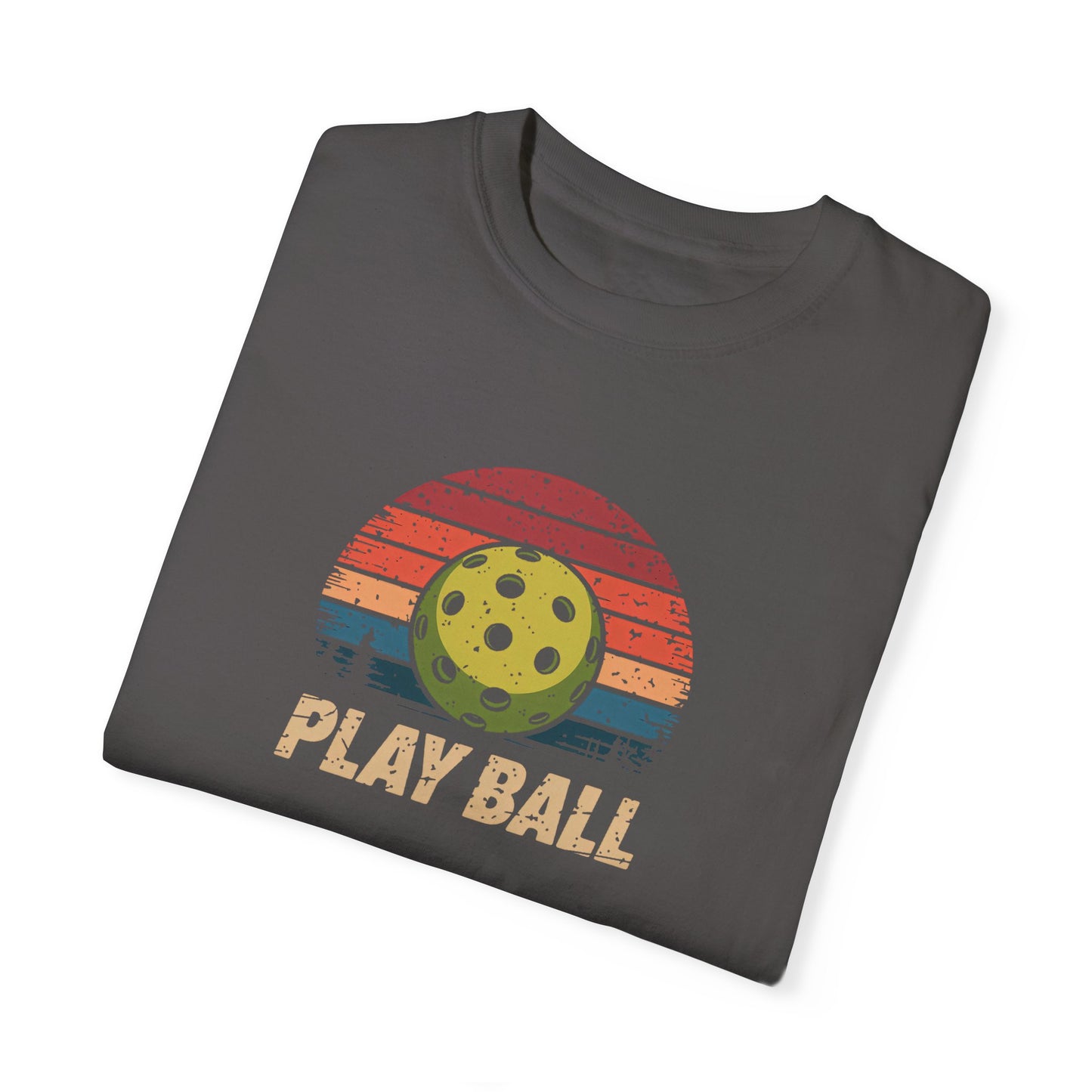 Vintage Play Ball Pickleball T-Shirt – Retro Sunset Design