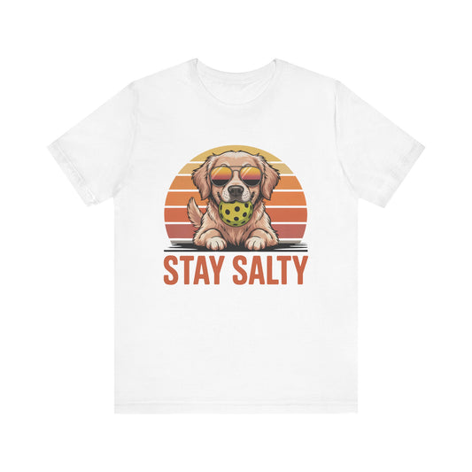 Stay Salty Dog Pickleball T-Shirt - Retro Golden Retriever Design