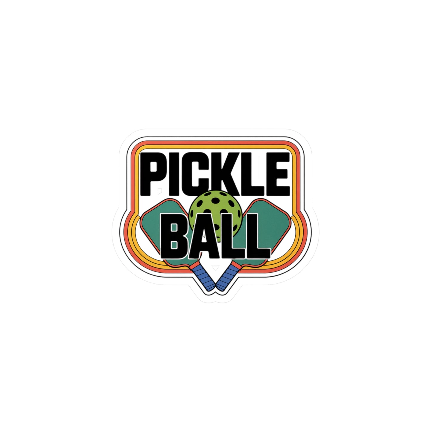 Vintage Pickleball Sticker – Retro Rainbow Paddles