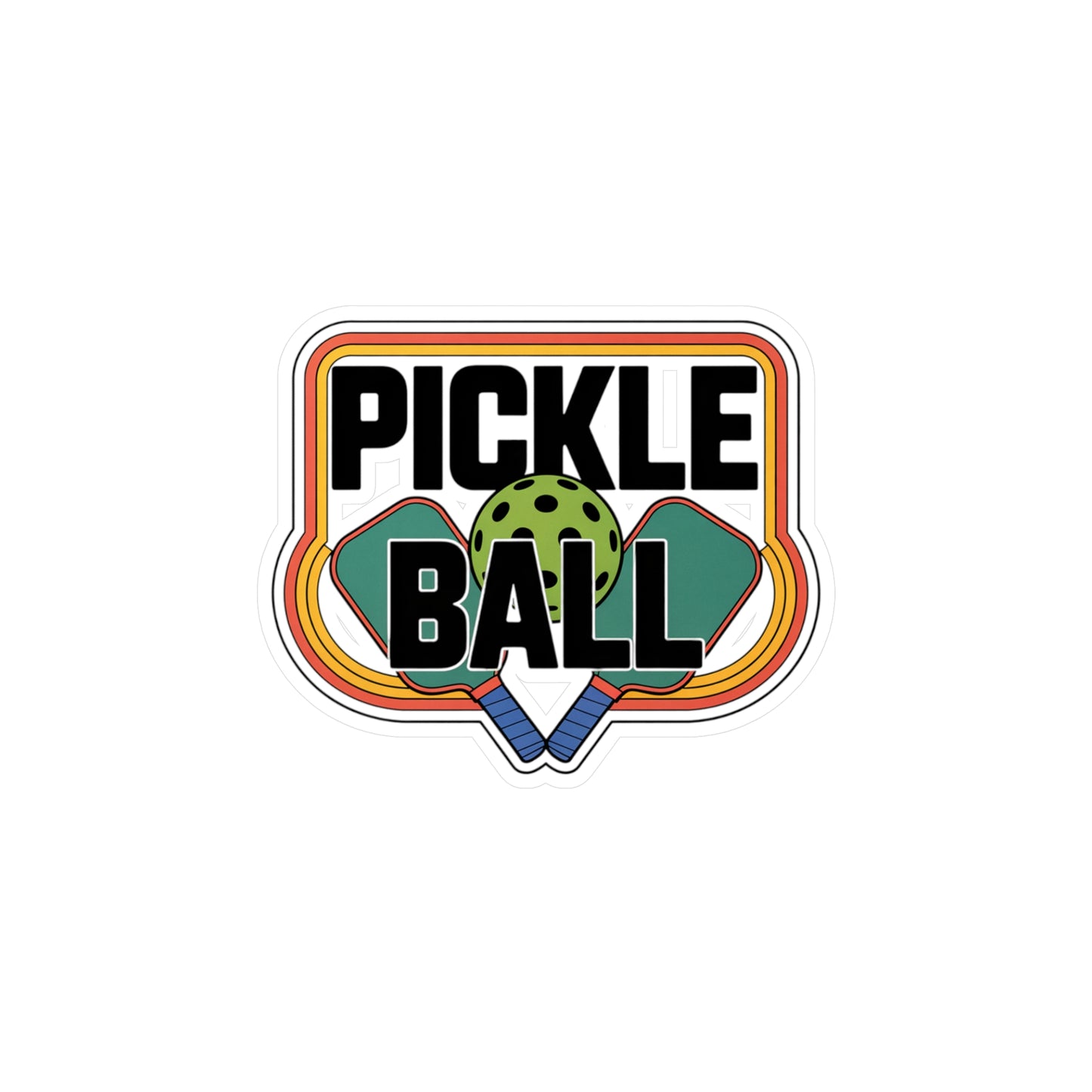 Vintage Pickleball Sticker – Retro Rainbow Paddles