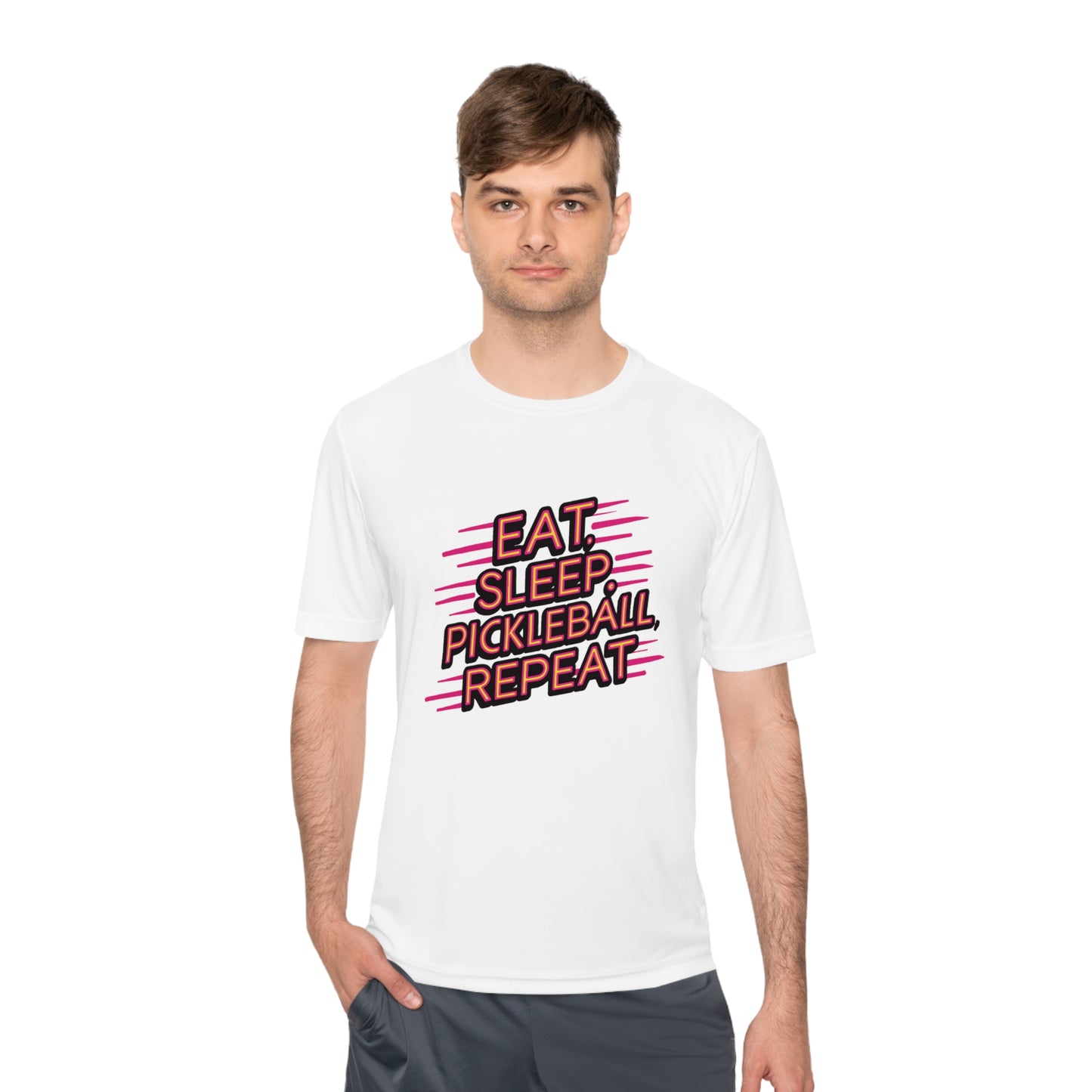 Eat Sleep Pickleball Repeat Pink Graphic Performance Pickleball T-Shirt