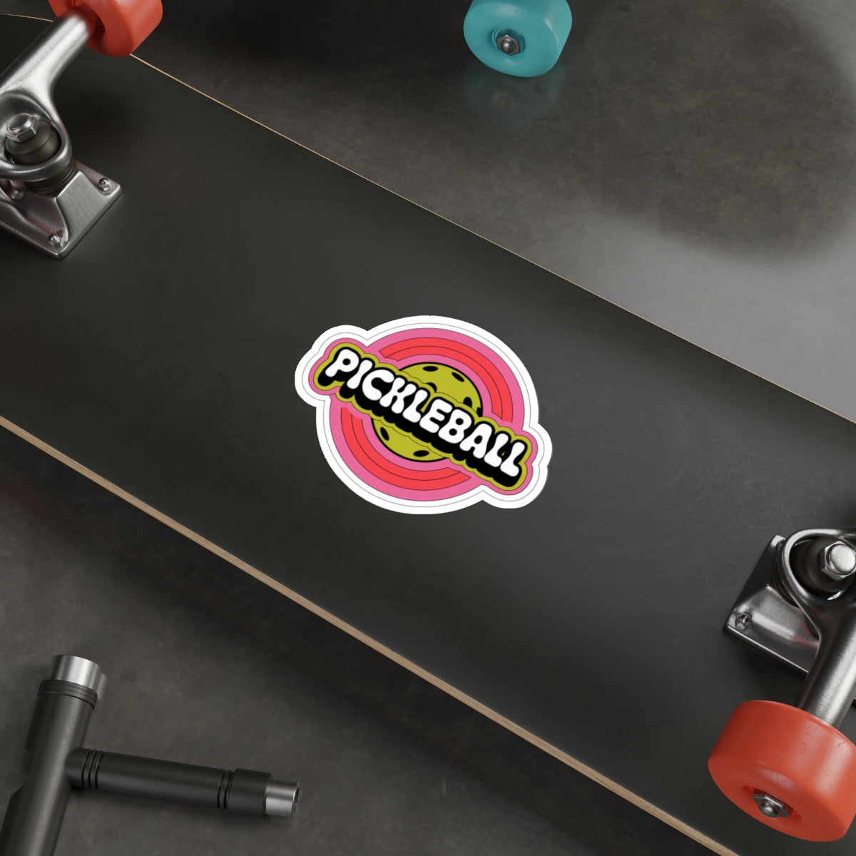 Retro Pop Pickleball Sticker - Chartreuse & Bubble Pink