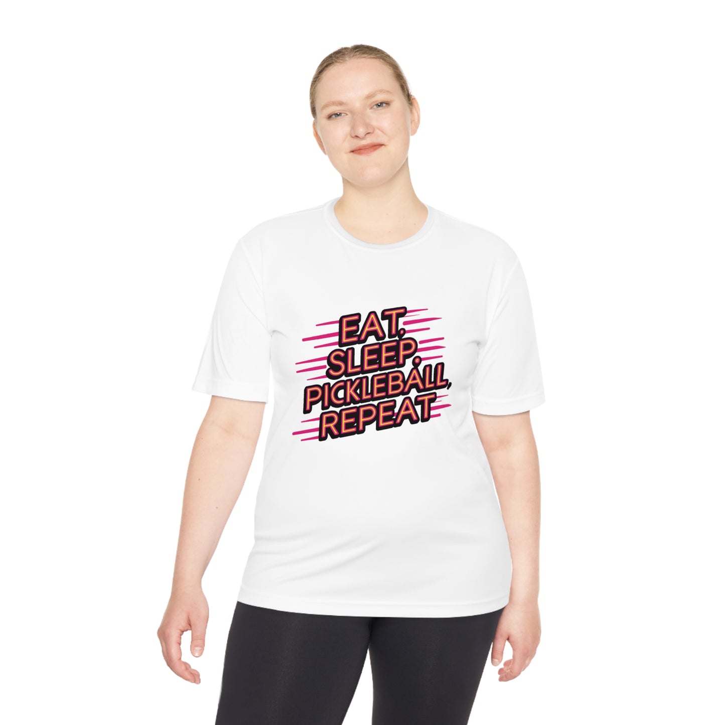 Eat Sleep Pickleball Repeat Pink Graphic Performance Pickleball T-Shirt