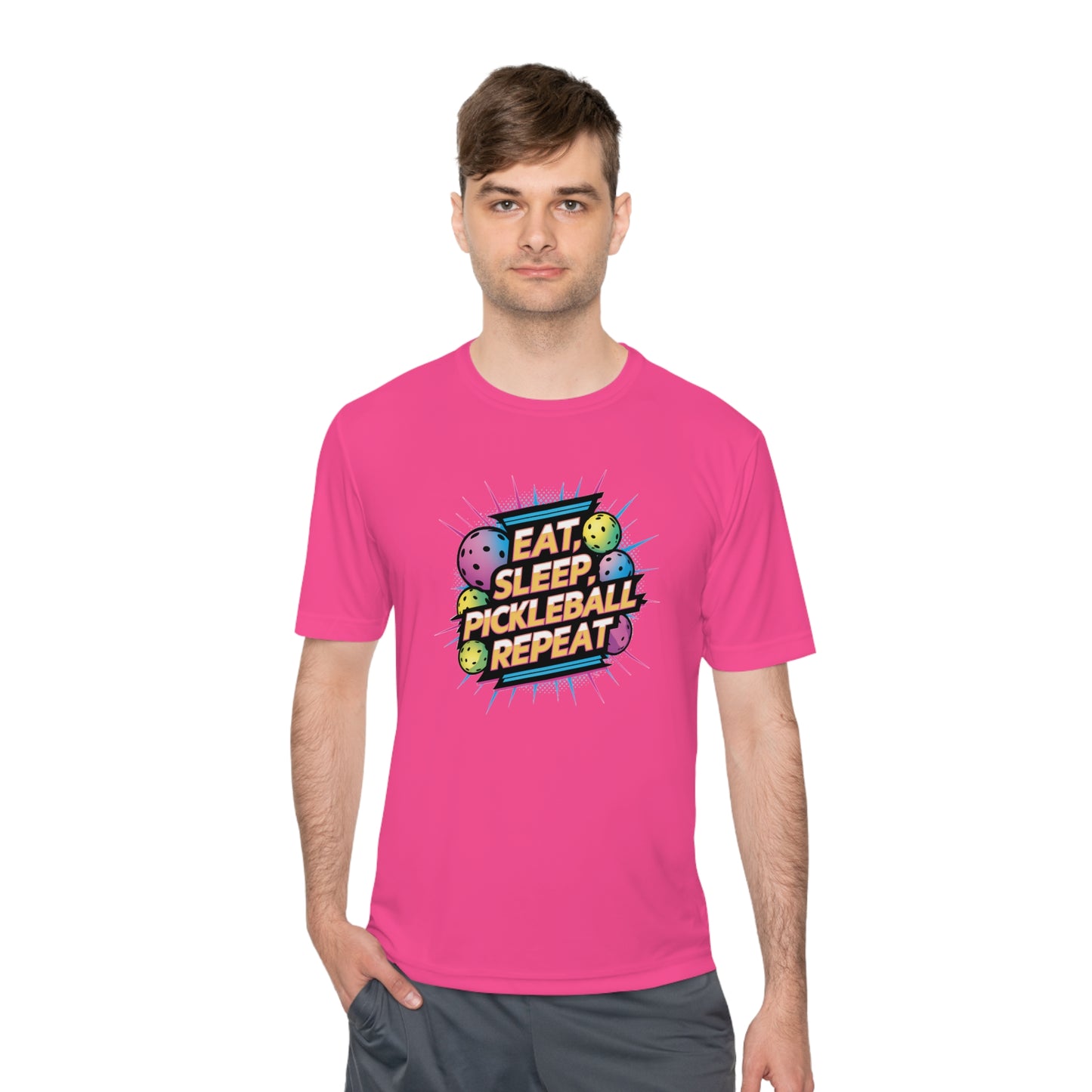 Eat Sleep Pickleball Repeat Neon Balls Performance Tee