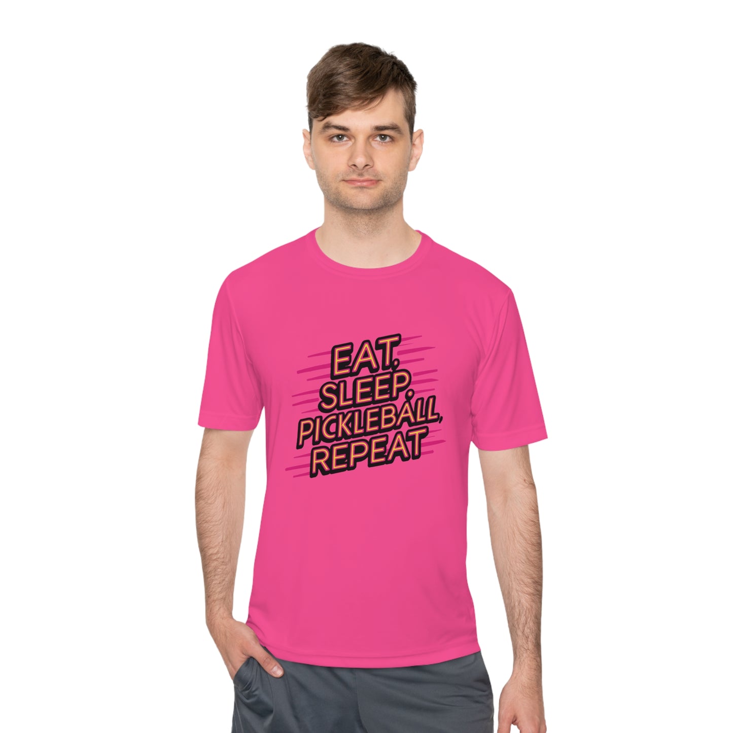 Eat Sleep Pickleball Repeat Pink Graphic Performance Pickleball T-Shirt