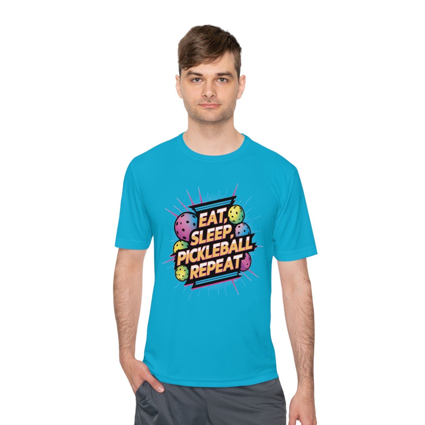 Eat Sleep Pickleball Repeat Neon Balls Performance Tee