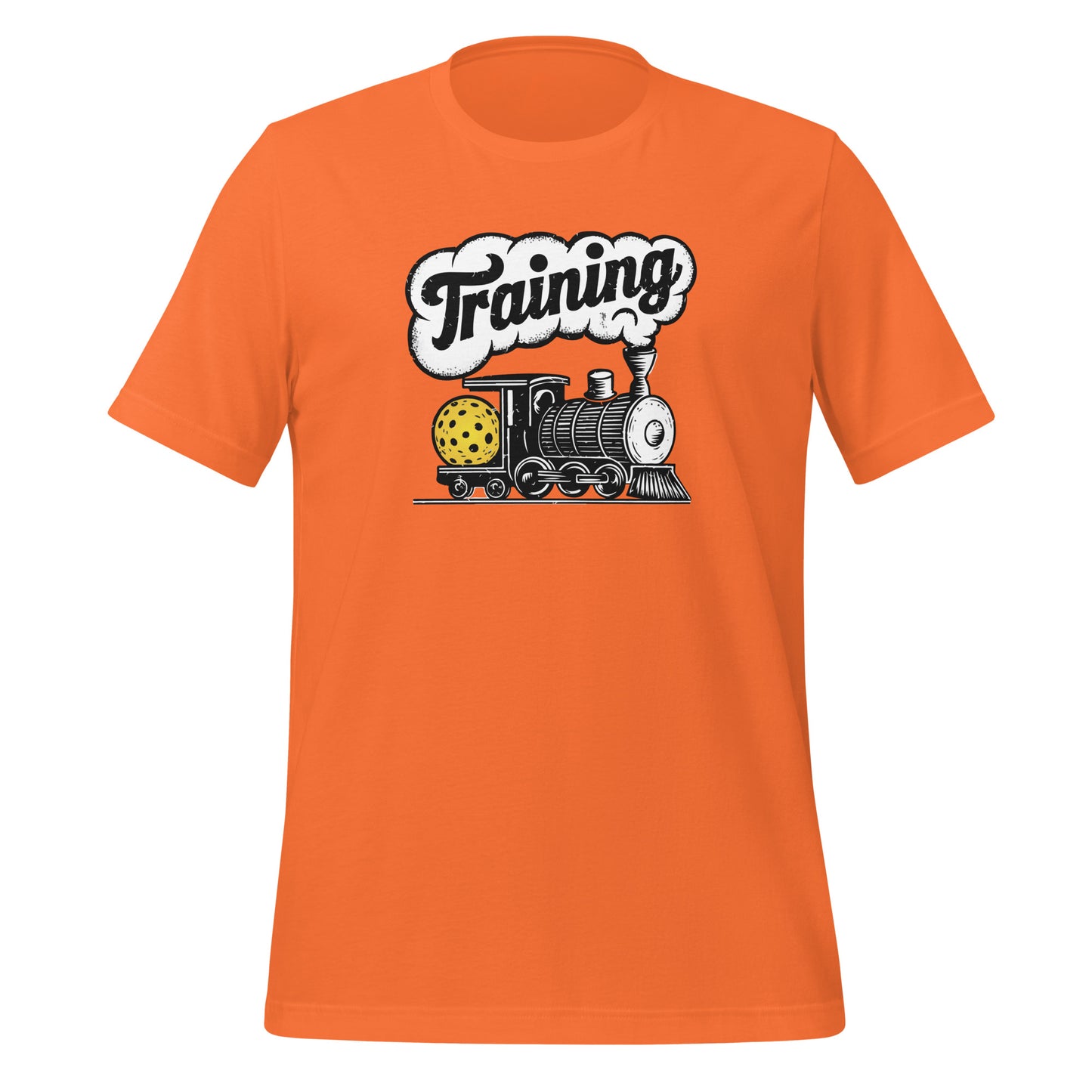 The Pickleball Express Train T-Shirt shown in an alternate color, featuring the same vintage steam engine and “Training” graphic.