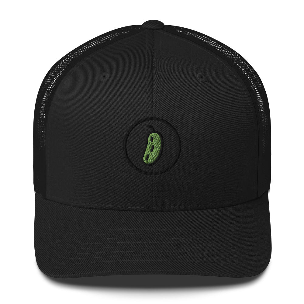 Pickleball Pickle Trucker Cap - Black on Green