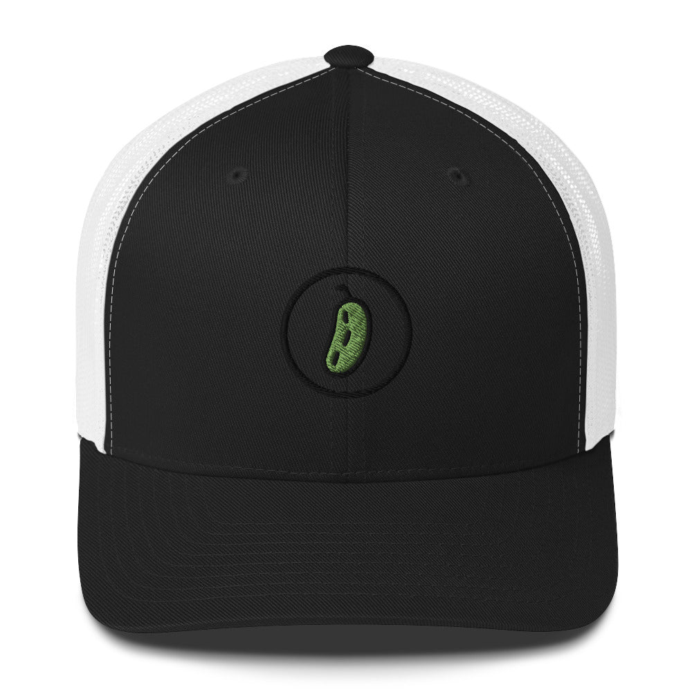 Pickleball Pickle Trucker Cap - Black on Green