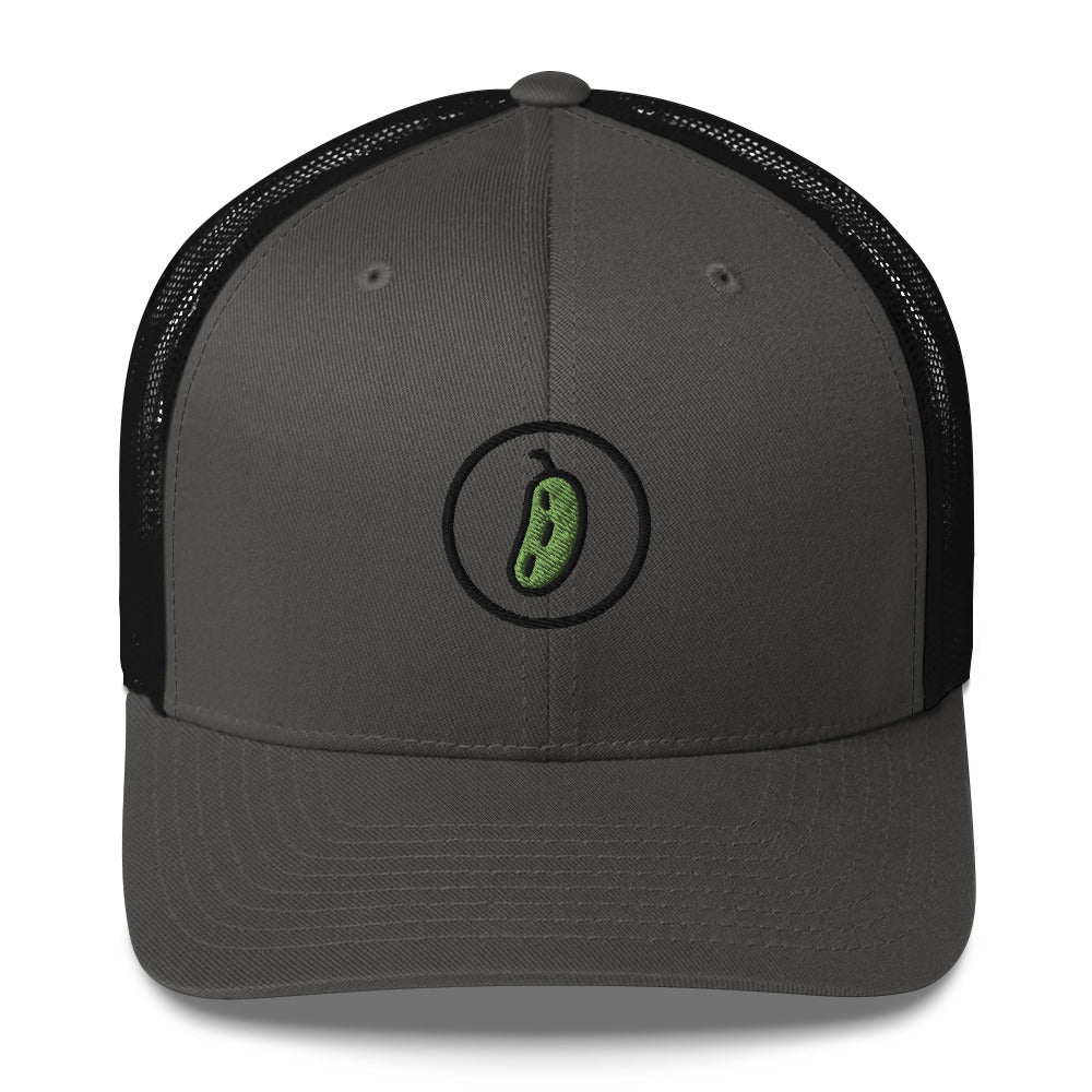 Pickleball Pickle Trucker Cap - Black on Green