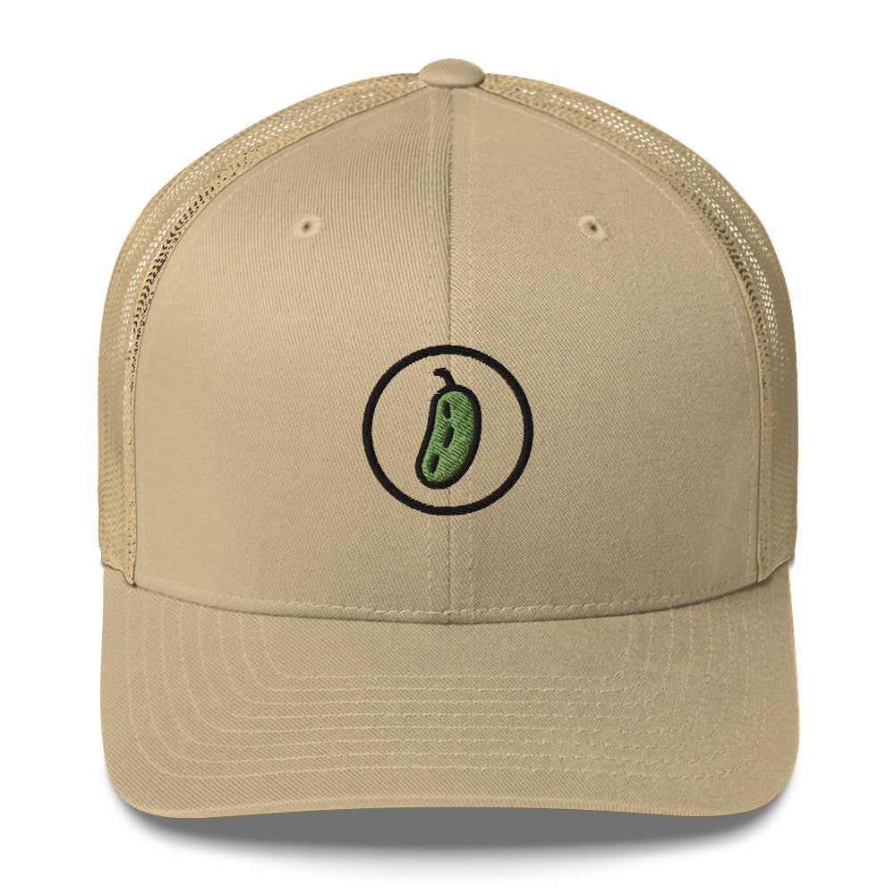 Pickleball Pickle Trucker Cap - Black on Green