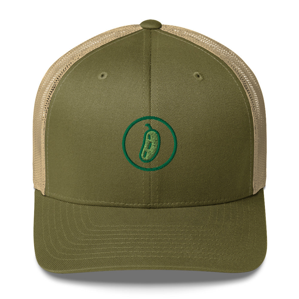 Pickleball Pickle Trucker Cap - Green on Green