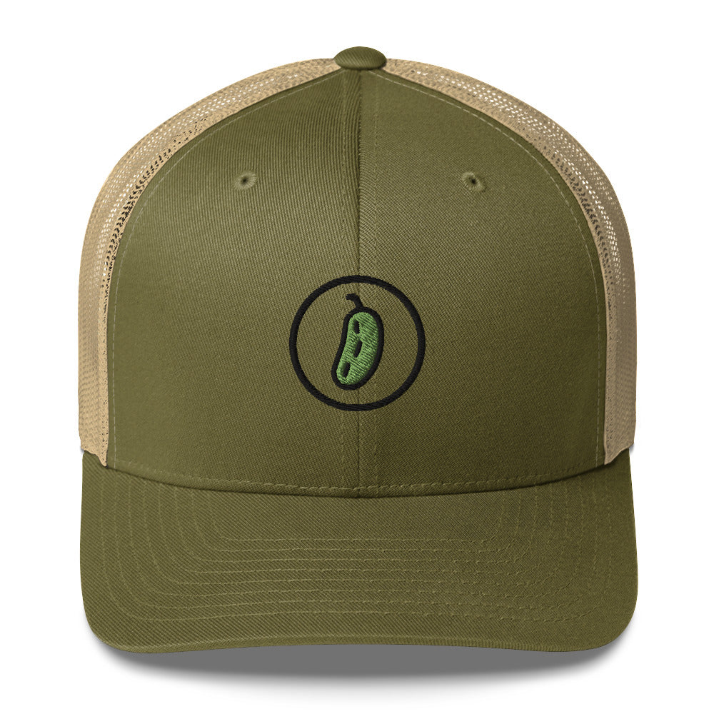 Pickleball Pickle Trucker Cap - Black on Green