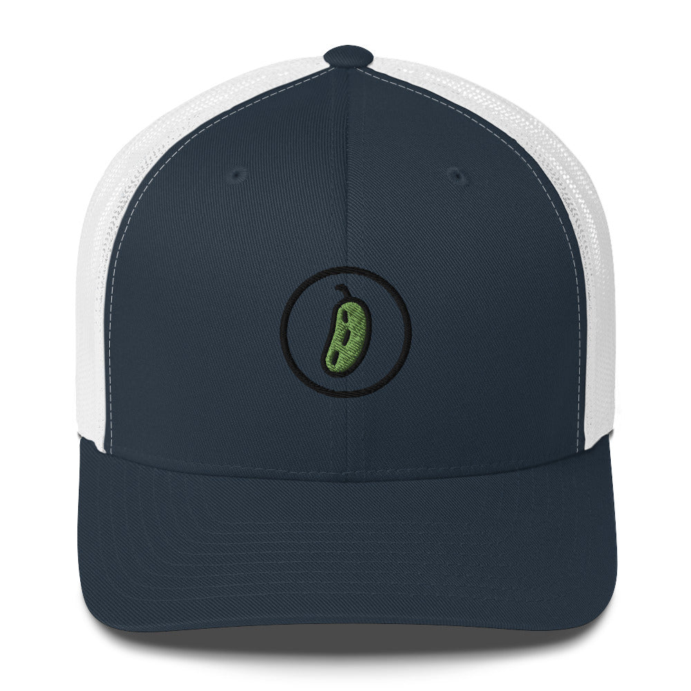 Pickleball Pickle Trucker Cap - Black on Green