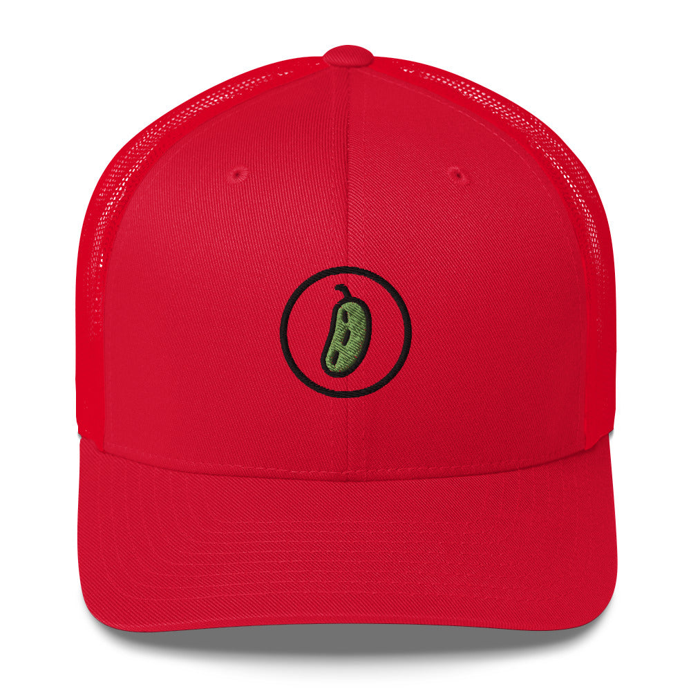 Pickleball Pickle Trucker Cap - Black on Green