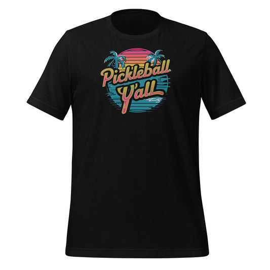 Vintage Vibes Pickleball Y'all Tee - Retro Sunset Design